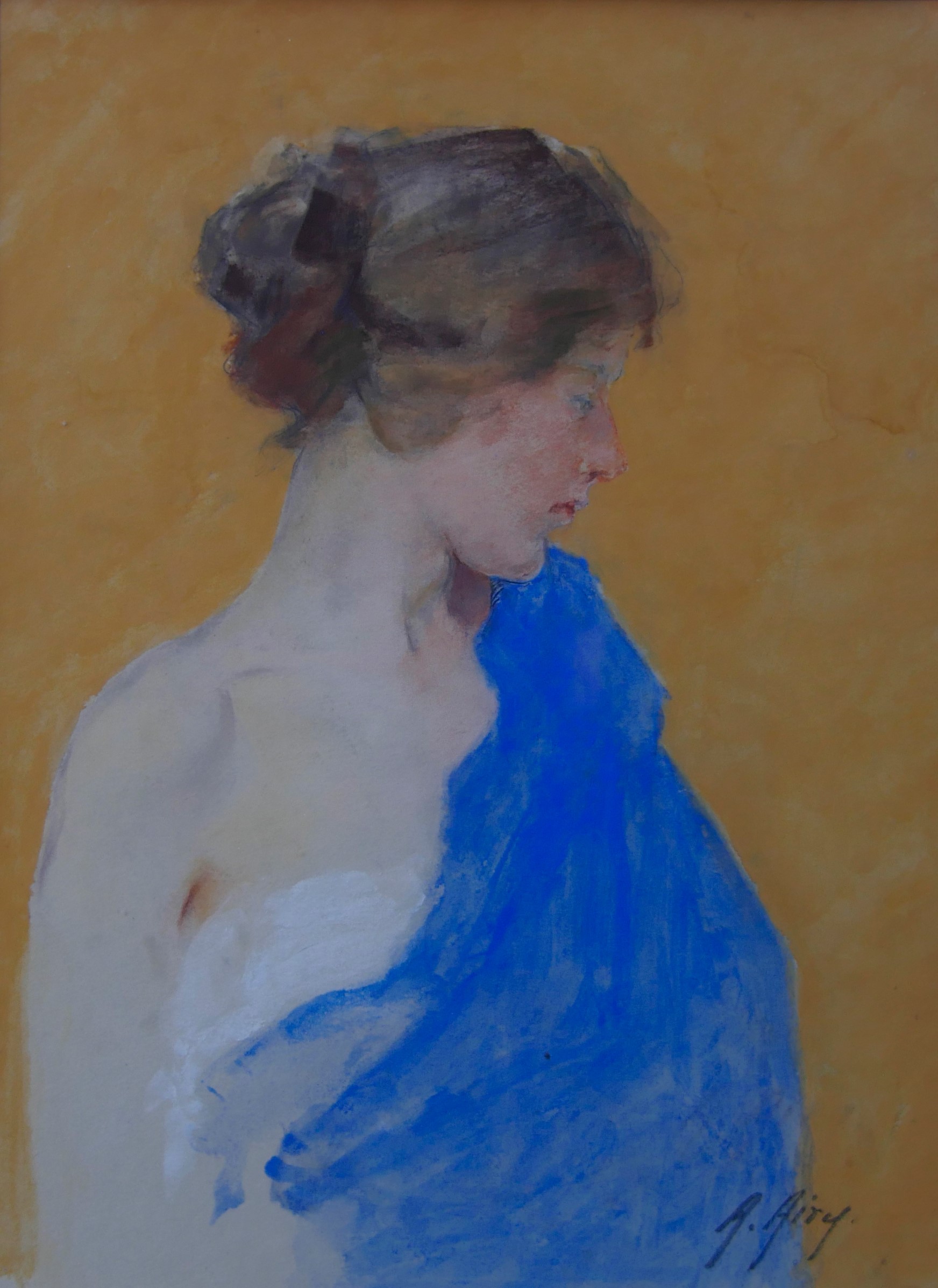 ‘Portrait of a Girl with a Blue Drape’ by Anna Airy (1882-1964). Pastel on board. 48.3 x 40 cm. © The Reiff Collection of Modern British Art.