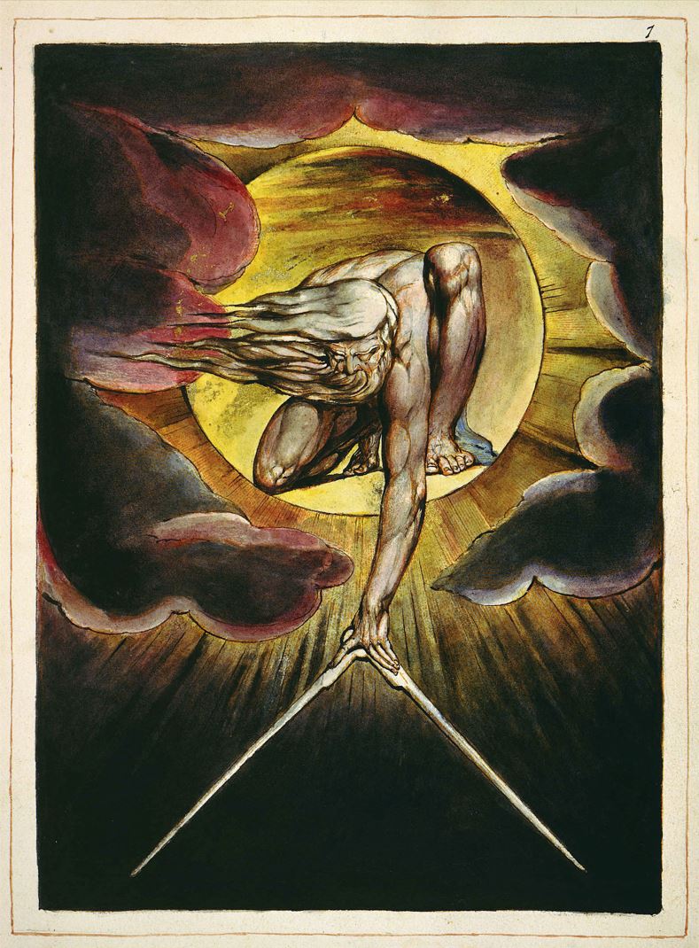 ‘The Ancient of Days’, frontispiece to Europe a Prophecy, by William Blake. Cpy K, in the collection of the Fitzwilliam Museum, Cambridge.