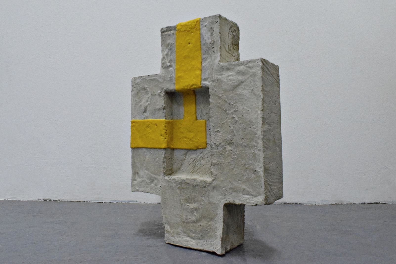 ‘Urban Code’, sculpture by Rabia Raja. Concrete and thermoplastic tape. 36cm x 25cm x 7cm. 2024.