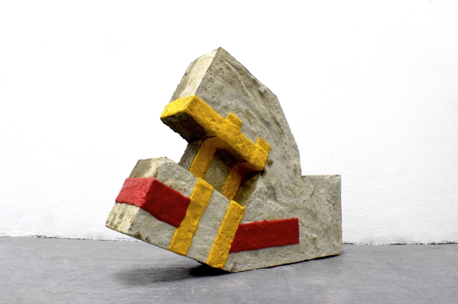 ‘Urban Code’, sculpture by Rabia Raja. Concrete and thermoplastic tape. 40cm x 28cm x 8cm. 2024.